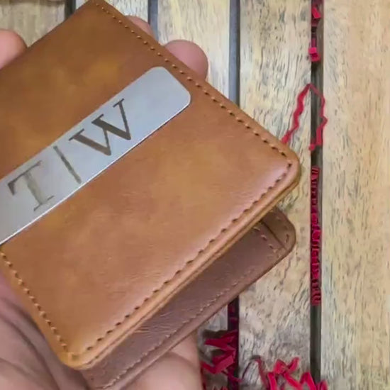 Personalized Faux Tan Leather Slim Wallet | Custom Photo & Text Engraved Wallet