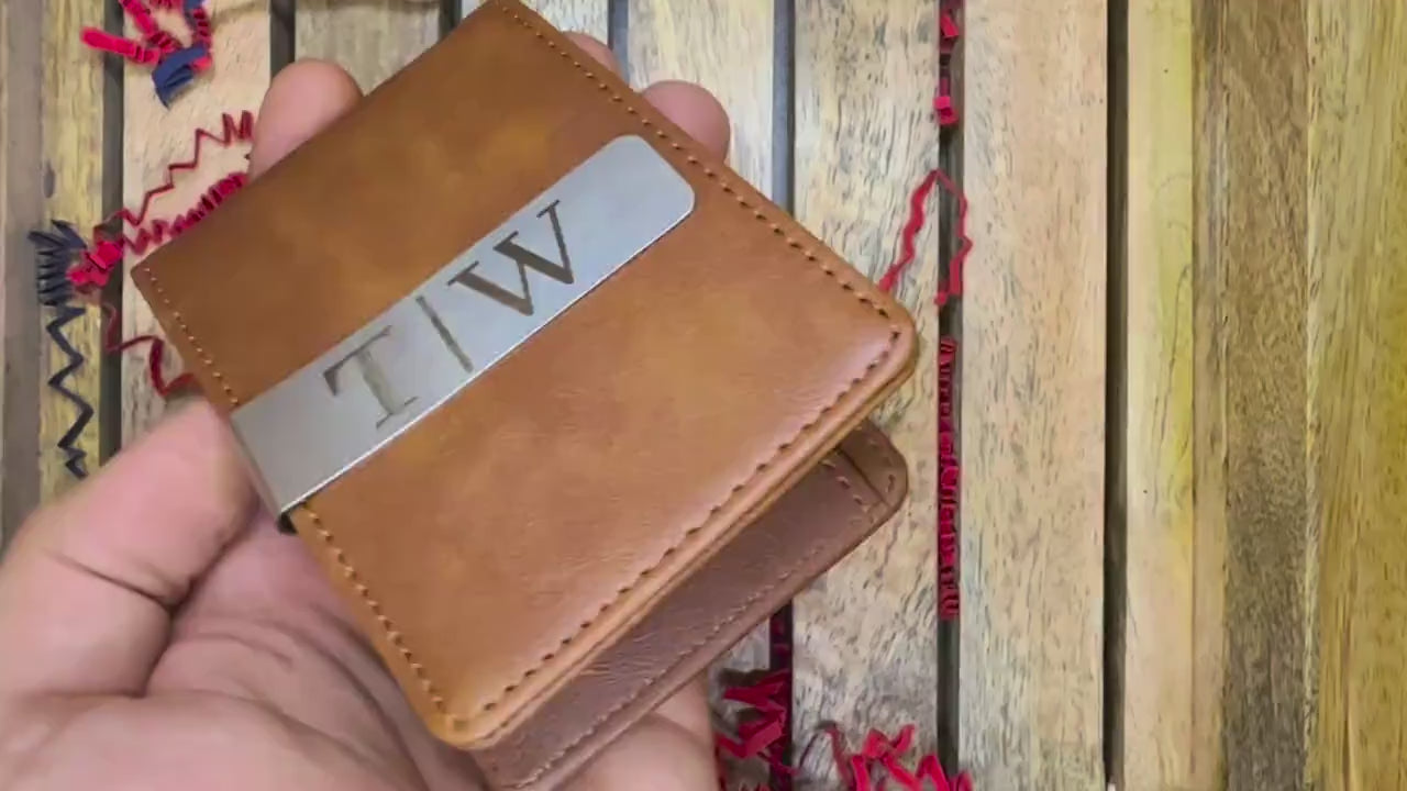 Personalized Faux Tan Leather Slim Wallet | Custom Photo & Text Engraved Wallet