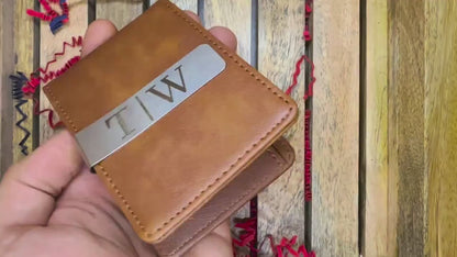 Personalized Faux Tan Leather Slim Wallet | Custom Photo & Text Engraved Wallet