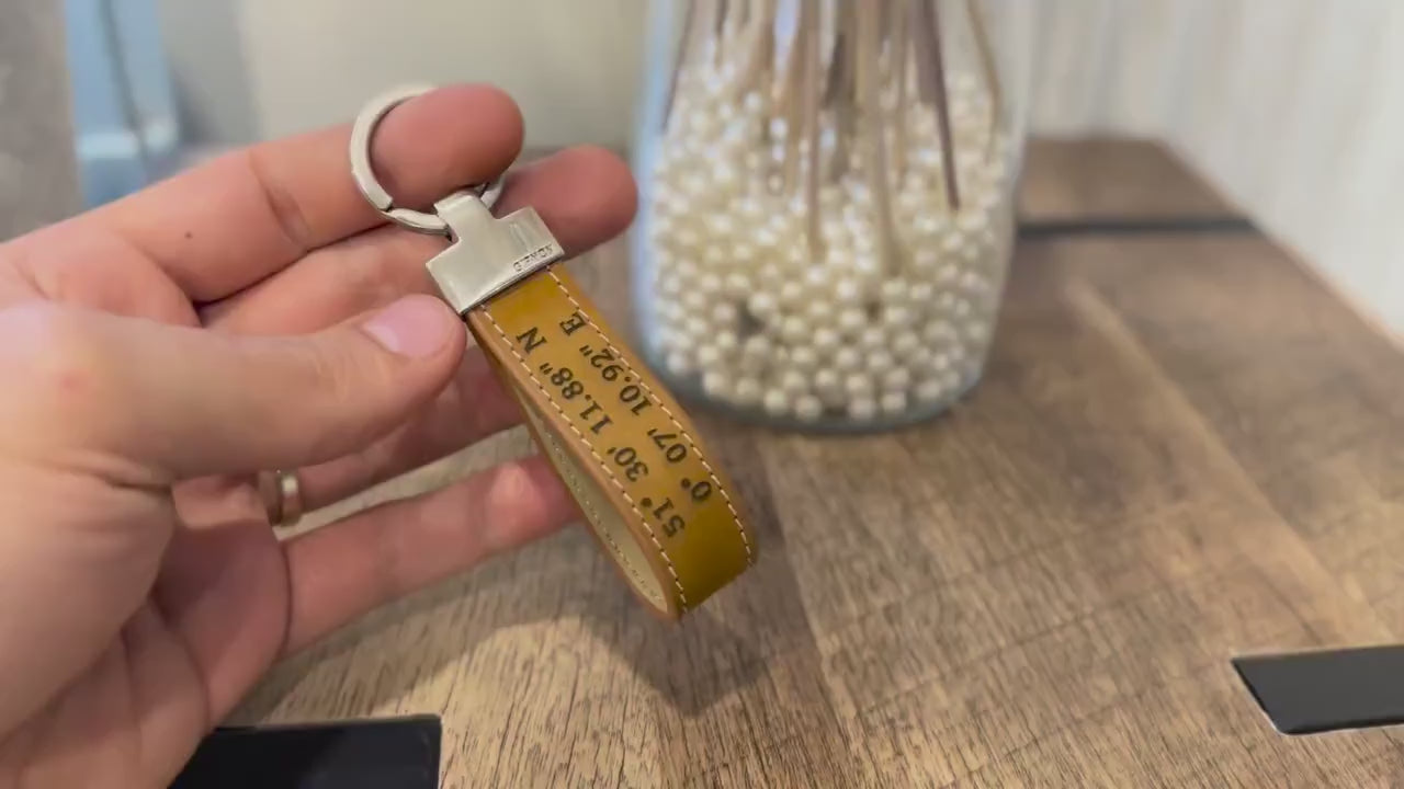 Personalised Leather Keychain | Name, Date, Coordinates or Any Text Engraved