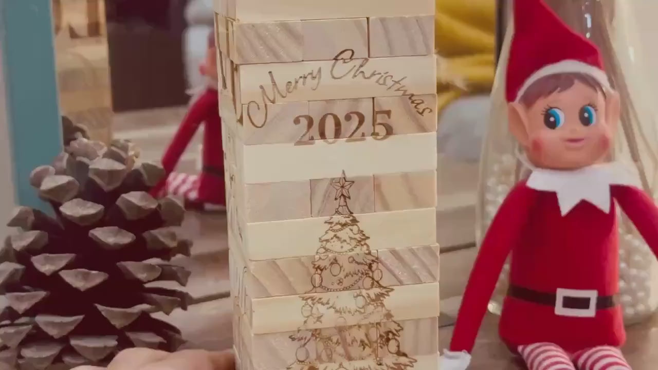 Personalized Photo Tumbling Tower Puzzle | Christmas Edition Brain Teaser | Engraved Wooden Keepsake