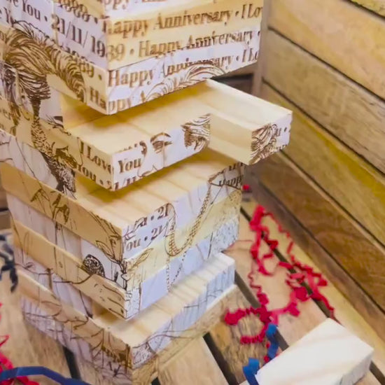 Personalized Photo Tumbling Tower Puzzle | Engraved Wooden Keepsake